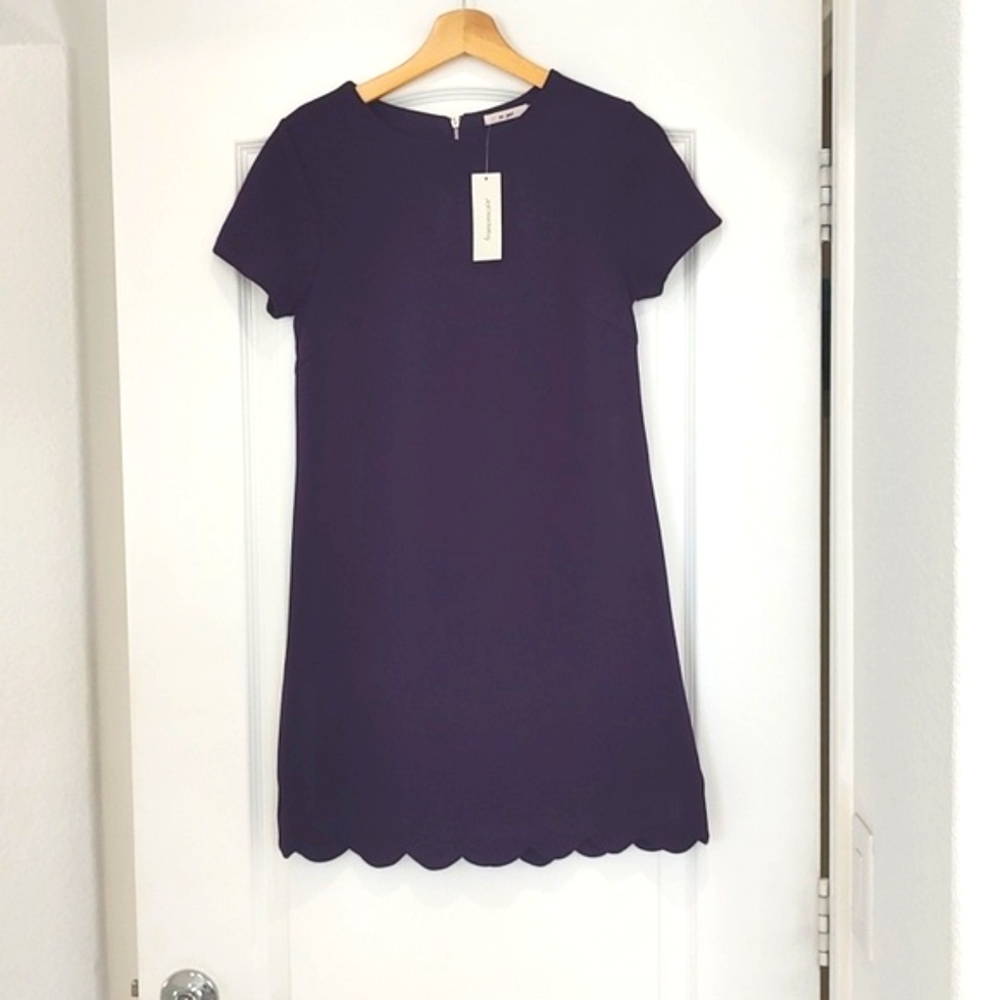 New Francesca's Purple Mi Ami Scalloped Hem Short Sleeve Dress XS Stretch